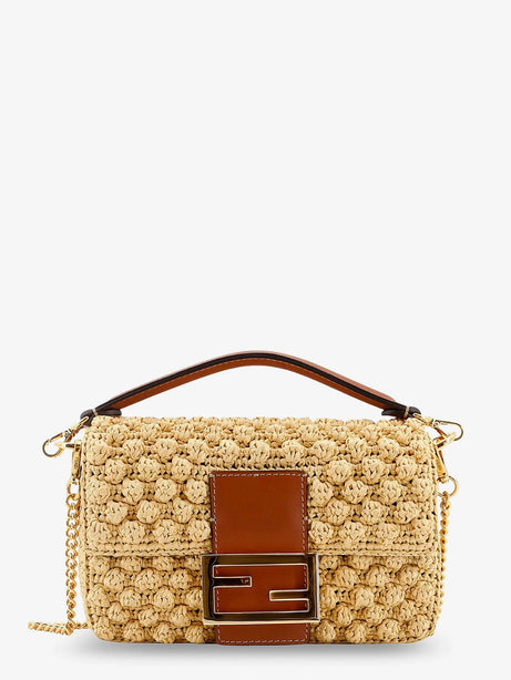 Fendi Baguette® Mini raffia crossbody bag - Naturale+Sellier+Os