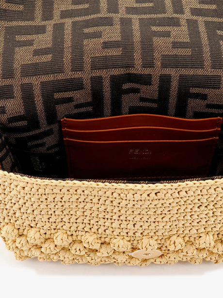 Fendi Baguette® Mini raffia crossbody bag - Naturale+Sellier+Os