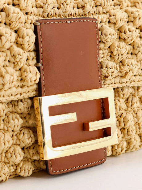 Fendi Baguette® Mini raffia crossbody bag - Naturale+Sellier+Os