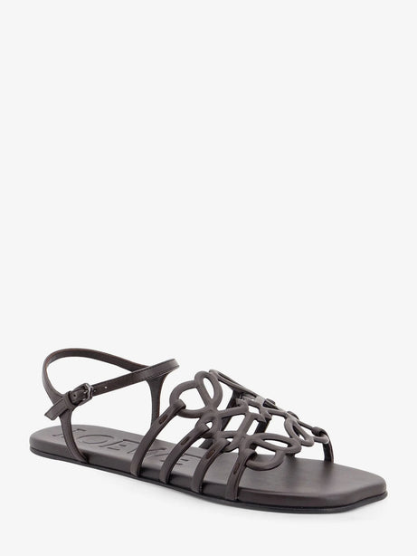 Loewe Paula's Ibiza -Petal leather sandals with Anagram logo on the front - Dark Brown