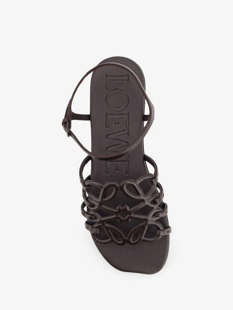 Loewe Paula's Ibiza -Petal leather sandals with Anagram logo on the front - Dark Brown