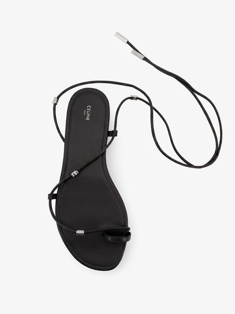 Celine Leather sandals with metal Triomphe logo - Black