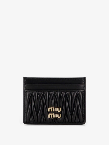 Miu Miu Quilted leather card holder with metal lettering logo - Nero
