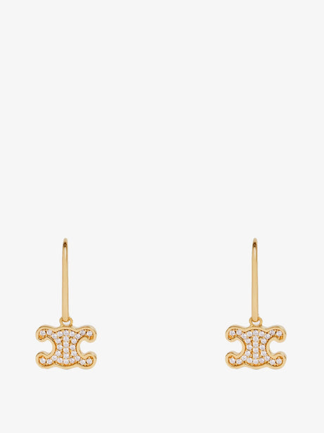 Celine Triomphe brass earrings with rhinestones - Gold