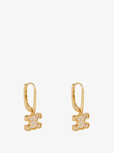 Celine Triomphe brass earrings with rhinestones - Gold