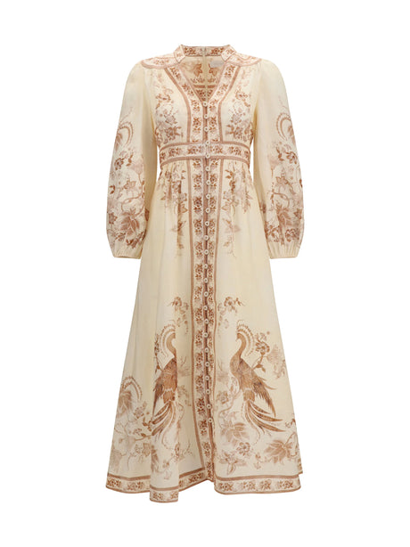 Zimmermann Indra Plunge floral Dress - Cream Tan Floral