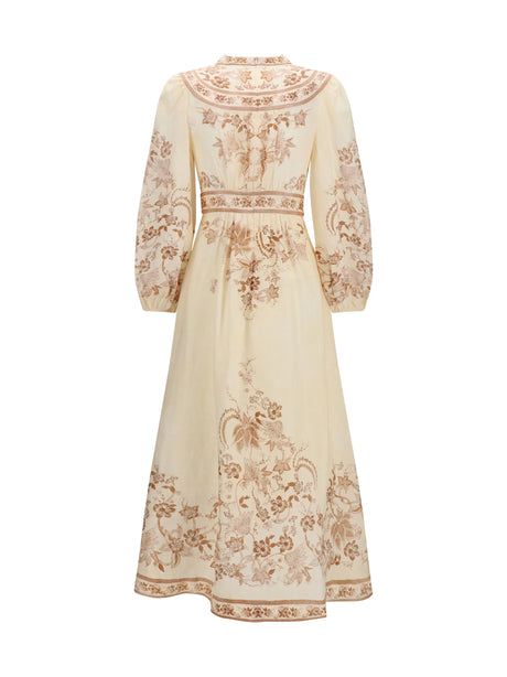 Zimmermann Indra Plunge floral Dress - Cream Tan Floral