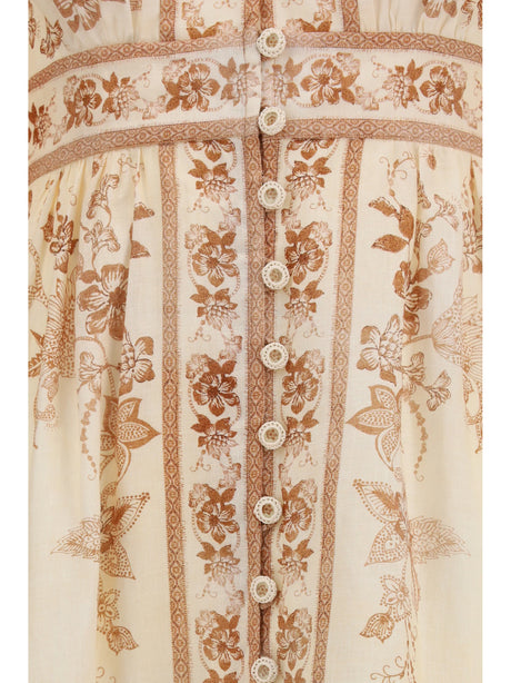 Zimmermann Indra Plunge floral Dress - Cream Tan Floral