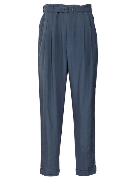 Saint Laurent Habutai Silk Belted Trousers - Sky Blue