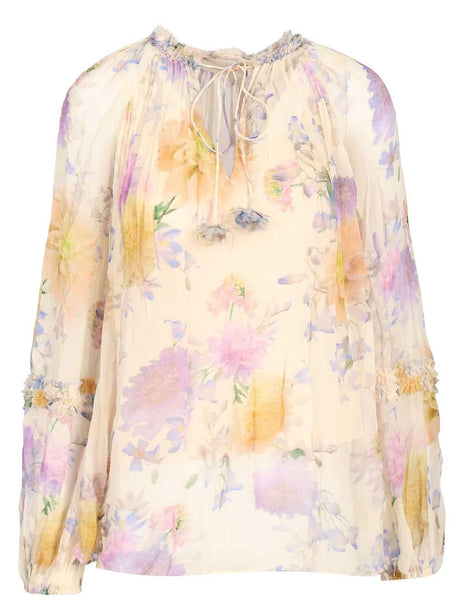 Zimmermann Blouse With Puff Sleeves And Ruffles Luna - Multi