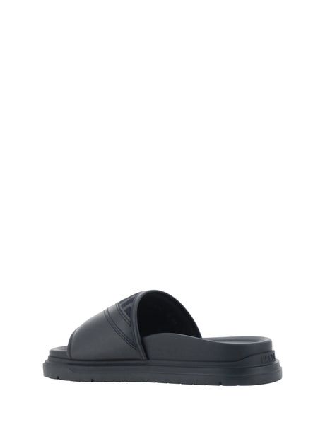 Fendi Slide Diagonal Sandals - Nero+Ner+Grigio Black