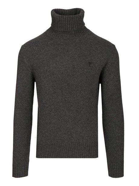 Ami Cashmere Turtleneck Sweater - Grey