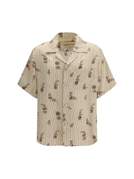 Valentino Papier Floral print silk bowling Shirt - Burro/Multicolor