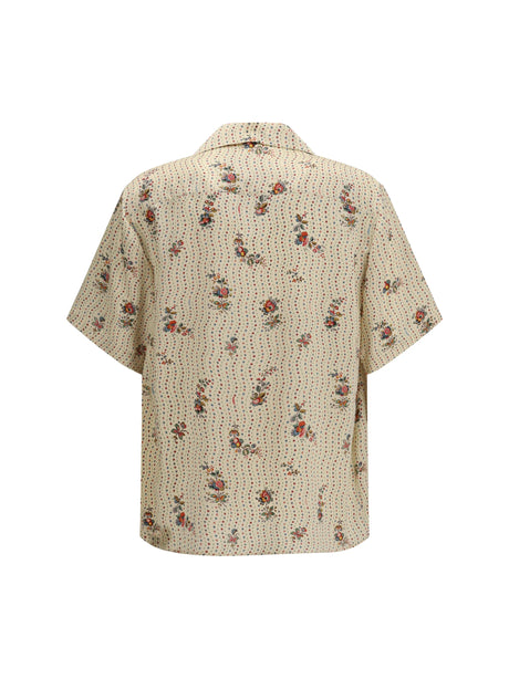 Valentino Papier Floral print silk bowling Shirt - Burro/Multicolor