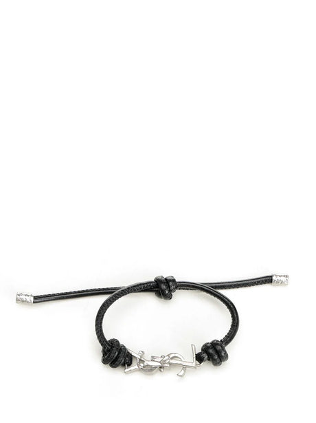 Saint Laurent Cassandre Leather Bracelet - Black