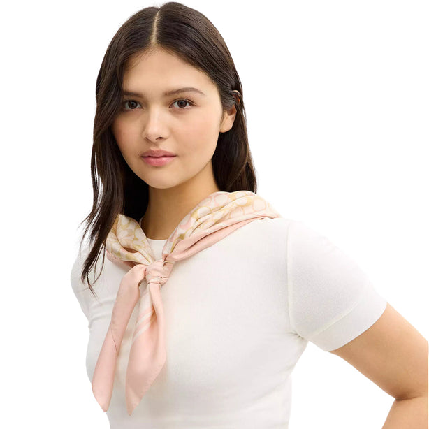 Coach Signature Silk Square Scarf - Chalk/ Pink CEH52