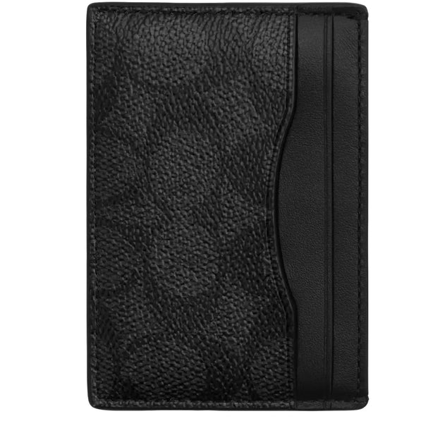 Coach Card Case With Money Clip In Signature Canvas - Charcoal/ Black CCF98