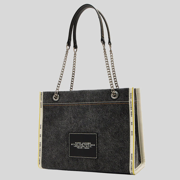 MARC JACOBS The Denim Chain Medium Tote Bag Black Wash RS-2F4HTT018H05