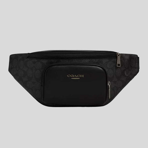 COACH Racer Small Belt Bag In Signature Charcoal/Black RS-CBF77