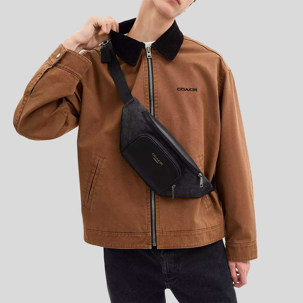 COACH Racer Small Belt Bag In Signature Charcoal/Black RS-CBF77