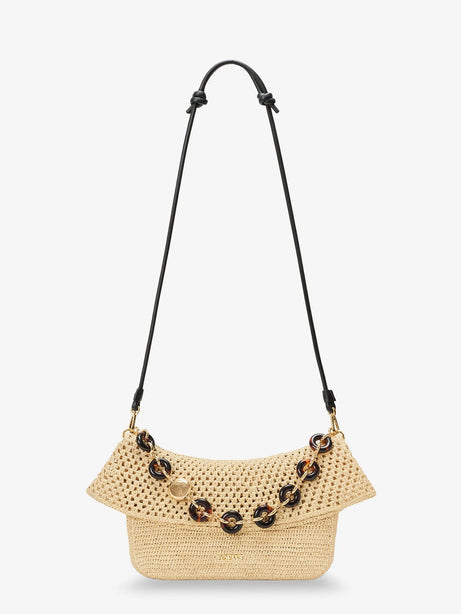 Loewe Paula's Ibiza -Ola Medium Raffia shoulder Bag with Metal Logo Lettering - Natural