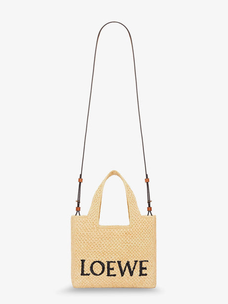 Loewe Paula's Ibiza -Small Loewe Font raffia handbag with embroidered logo on the front - Natural