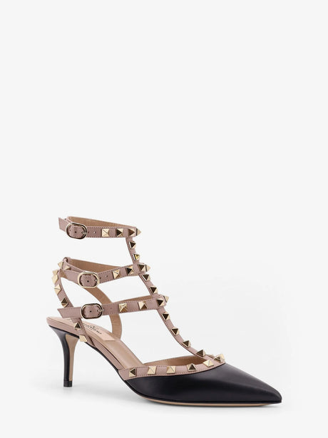 Valentino Garavani Rockstud leather decolleté slingback - Nero/Poudre