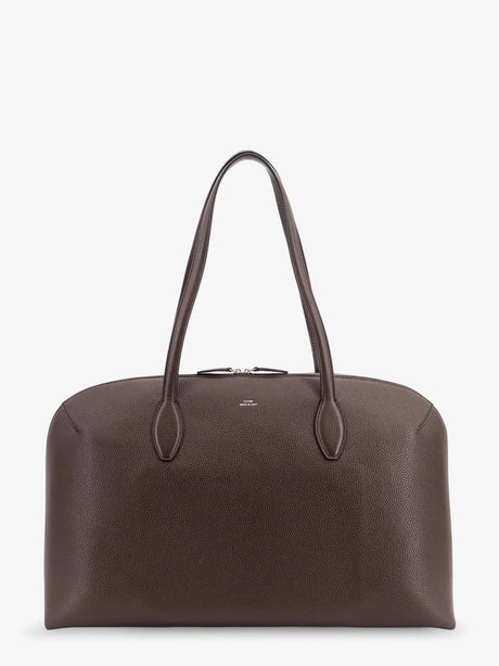 Toteme Suede handbag with engraved logo on the front - Dark Chocolate