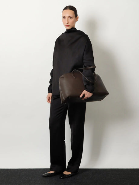 Toteme Suede handbag with engraved logo on the front - Dark Chocolate