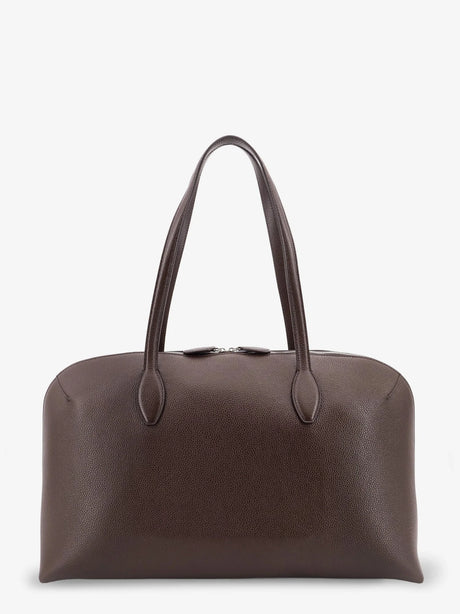 Toteme Suede handbag with engraved logo on the front - Dark Chocolate