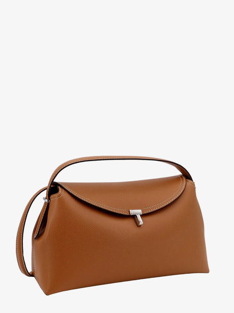 Toteme T-Lock hammered leather handbag - Tan