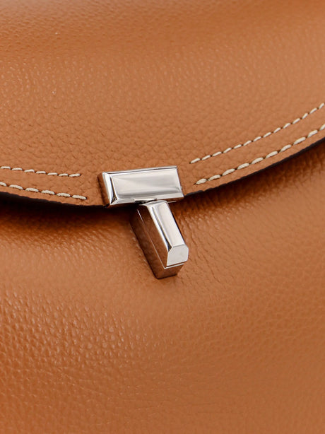Toteme T-Lock hammered leather handbag - Tan