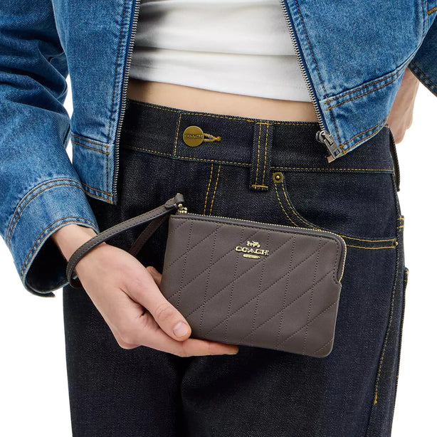Coach Corner Zip Wristlet With Quilting - Slate CEL99