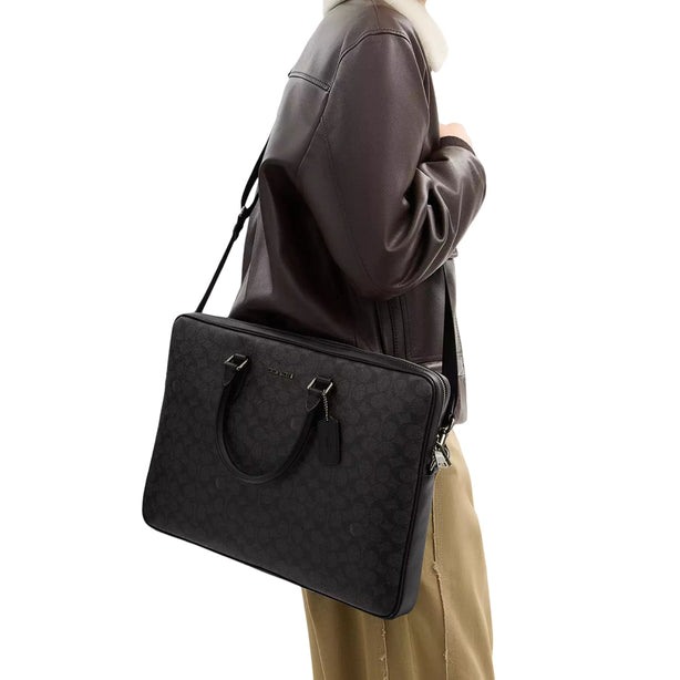 Coach Ethan Large Brief Bag In Signature Canvas - Charcoal/ Black CCF56