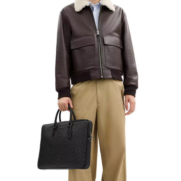 Coach Ethan Large Brief Bag In Signature Canvas - Charcoal/ Black CCF56