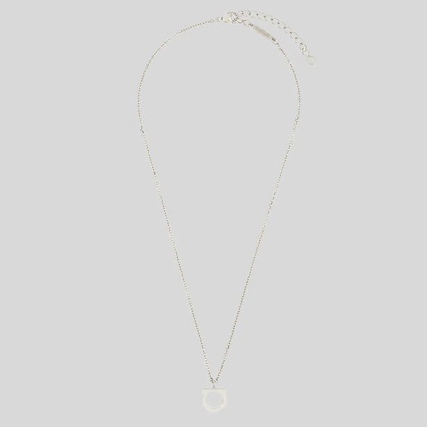 FERRAGAMO Collar Gancini Necklace Silver Color(L) RS-696659