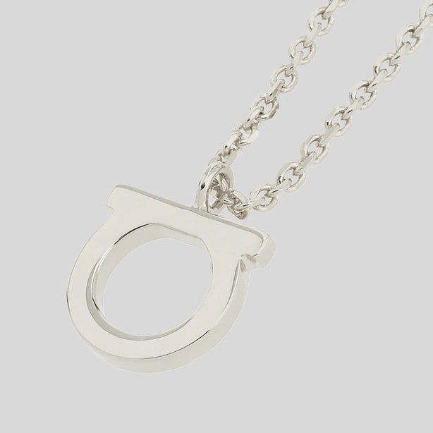 FERRAGAMO Collar Gancini Necklace Silver Color(L) RS-696659