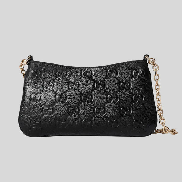 GUCCI Women's GG Emblem Leather Shoulder/Crossbody Bag Black RS-815277