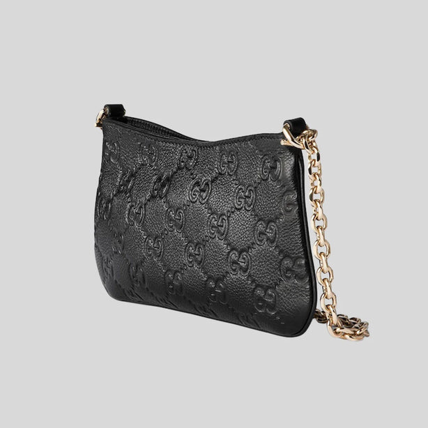 GUCCI Women's GG Emblem Leather Shoulder/Crossbody Bag Black RS-815277