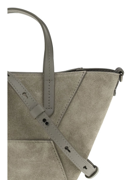 Brunello Cucinelli Suede Shoulder Bag - Safari