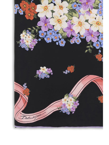 Dolce & Gabbana Silk Scarf with floral print - Fiorellini F.Nero