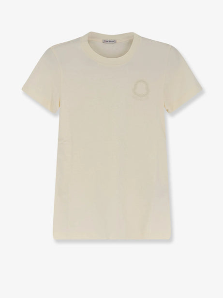 Moncler Cotton T-shirt with flocked logo on the front - Bianco
