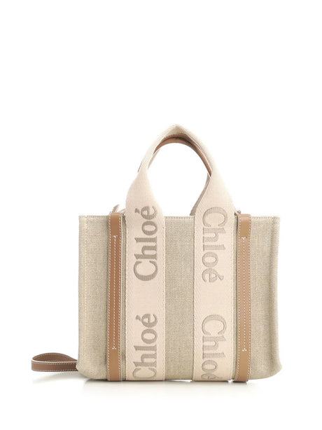 Chloe' Small Woody Linen Tote Bag - Beige