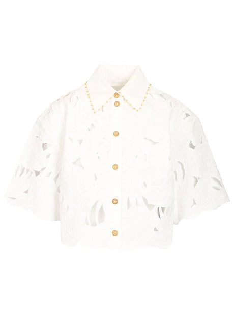 Zimmermann Mahon Embroidered Cropped Shirt - White
