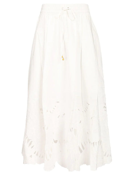 Zimmermann Mahon Embroidered Midi Skirt - White