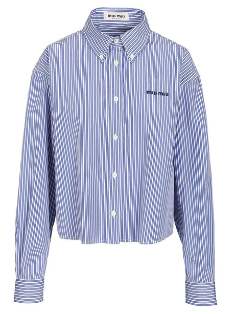 Miu Miu Poplin Shirt With Logo - Sky Blue