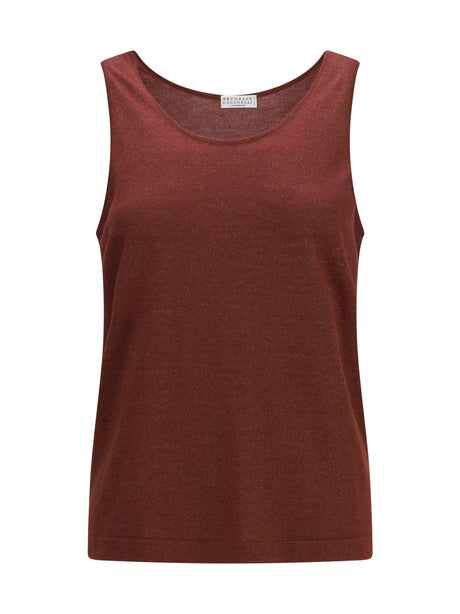 Brunello Cucinelli Luminous knit Tank Top - Red Bean