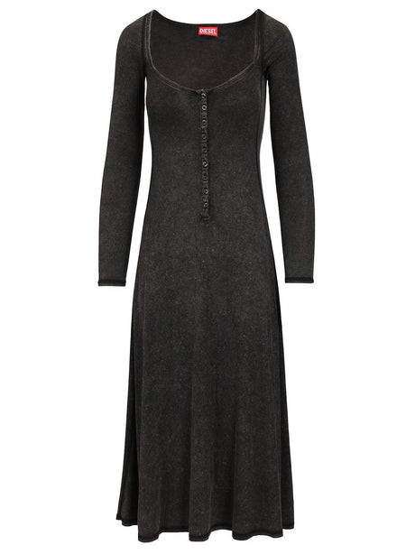 Diesel Midi Dress In Shaded Ribbed Jersey - Black