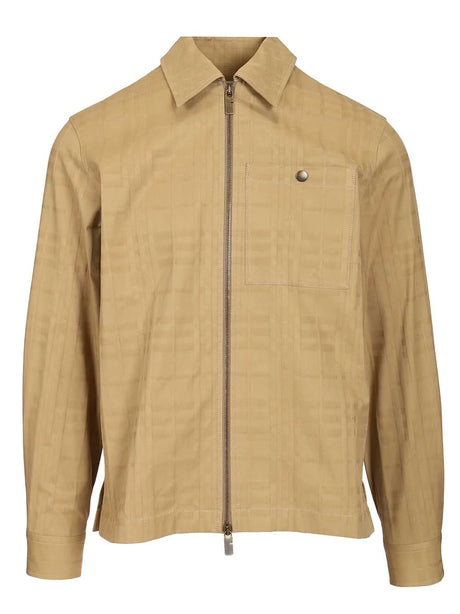 Burberry Check Cotton Zip-Up Shirt - Beige