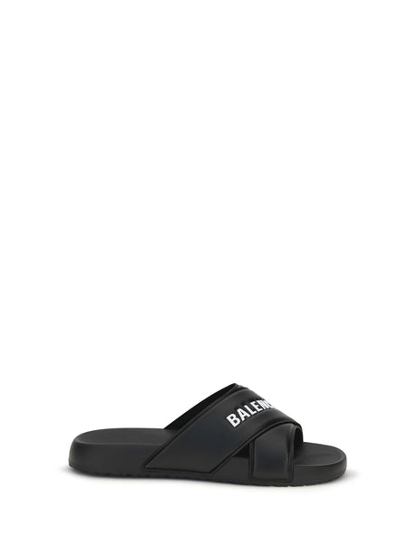 Balenciaga Cross-logo Slides - Black/White